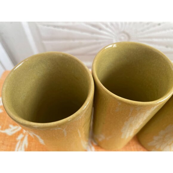 Vintage MCM Dryden Pottery Tumbler Glasses Set of 4 Yellow/Green - Picture 4 of 9